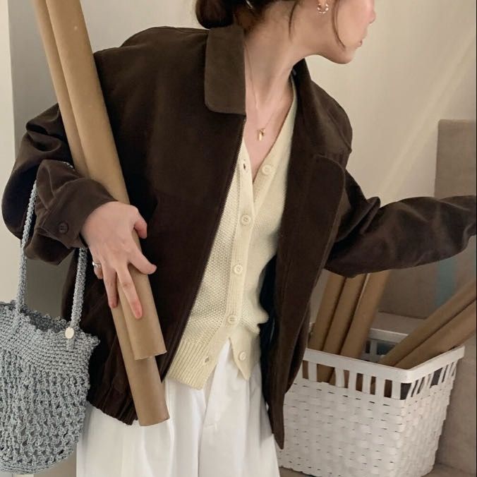 STAY HERE東大門㊣直郵女士新款25秋冬休閑人氣夾克絨面革STAY HERE夾克圖色4