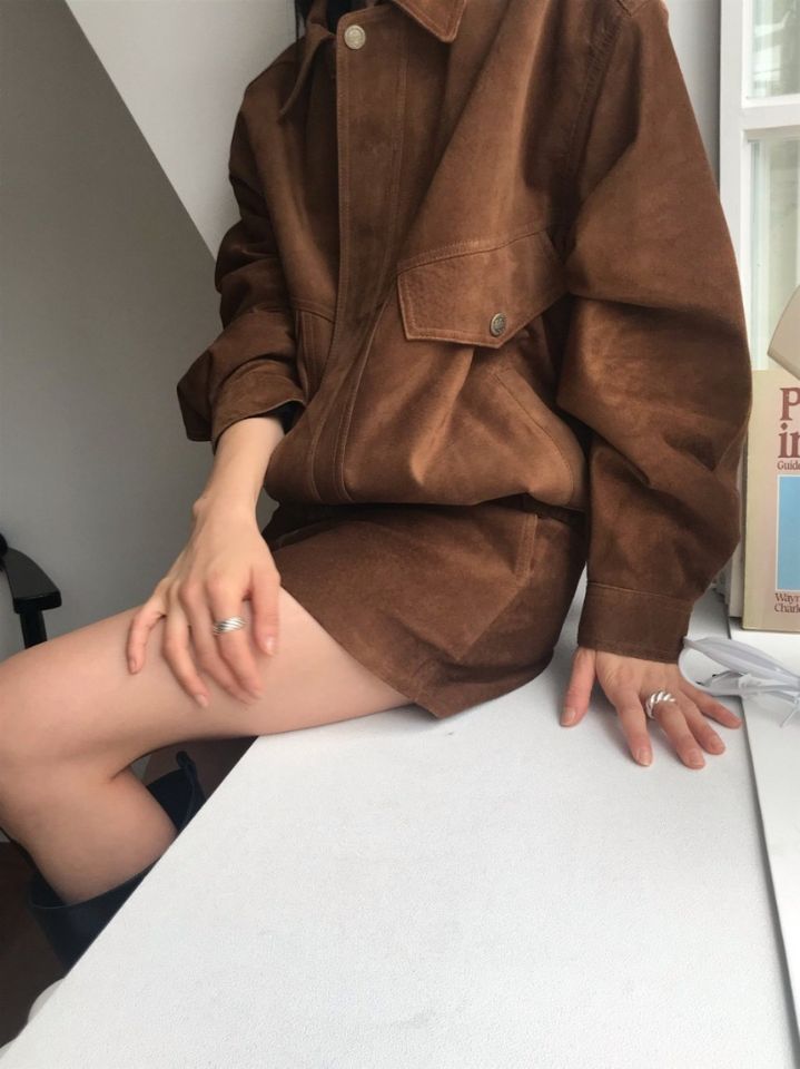 STAY HERE東大門㊣實拍女裝新款休閑職業熱賣25秋冬套裝絨面革STAY HERE套裝
