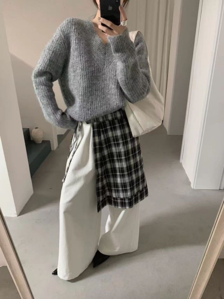 STAY HERE韓國直郵㊣女士新款休閑25秋冬推薦真品針織衫V領STAY HERE針織衫
