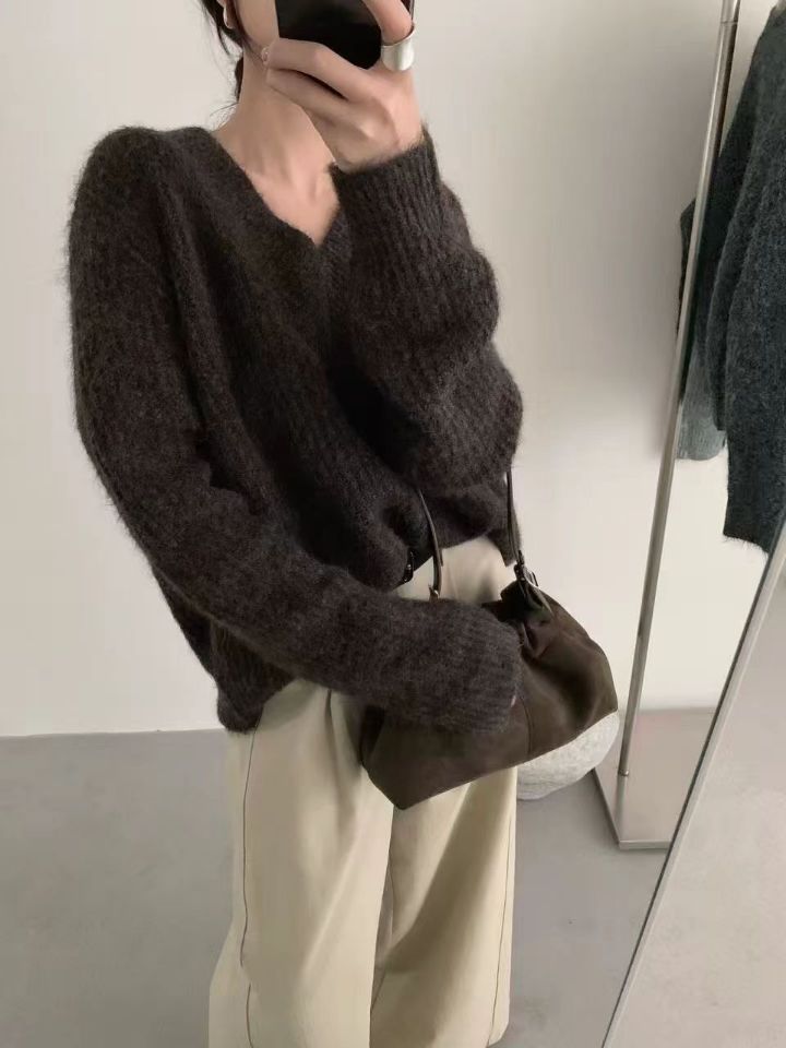 STAY HERE韓國直郵㊣女士新款休閑25秋冬推薦真品針織衫V領STAY HERE針織衫