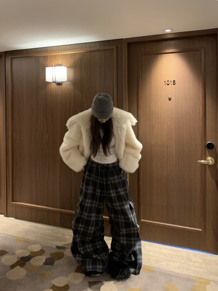 VIRKIN東大門㊣實拍女士新款25秋冬推薦時尚熱賣休閑褲格紋VIRKIN休閑褲