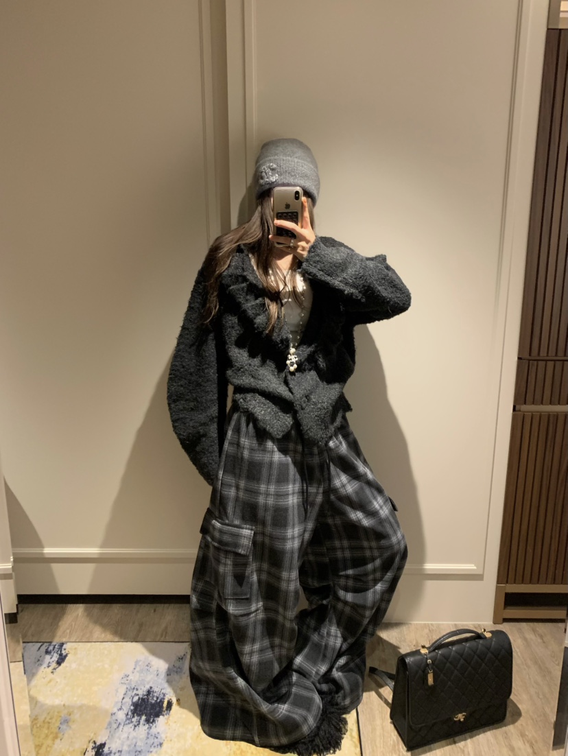 VIRKIN東大門㊣實拍女士新款25秋冬推薦時尚熱賣休閑褲格紋VIRKIN休閑褲