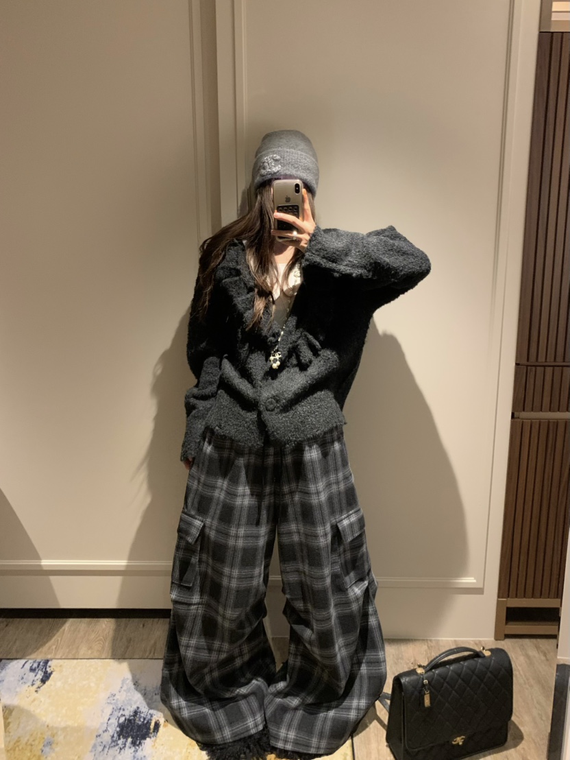 VIRKIN東大門㊣實拍女士新款25秋冬推薦時尚熱賣休閑褲格紋VIRKIN休閑褲