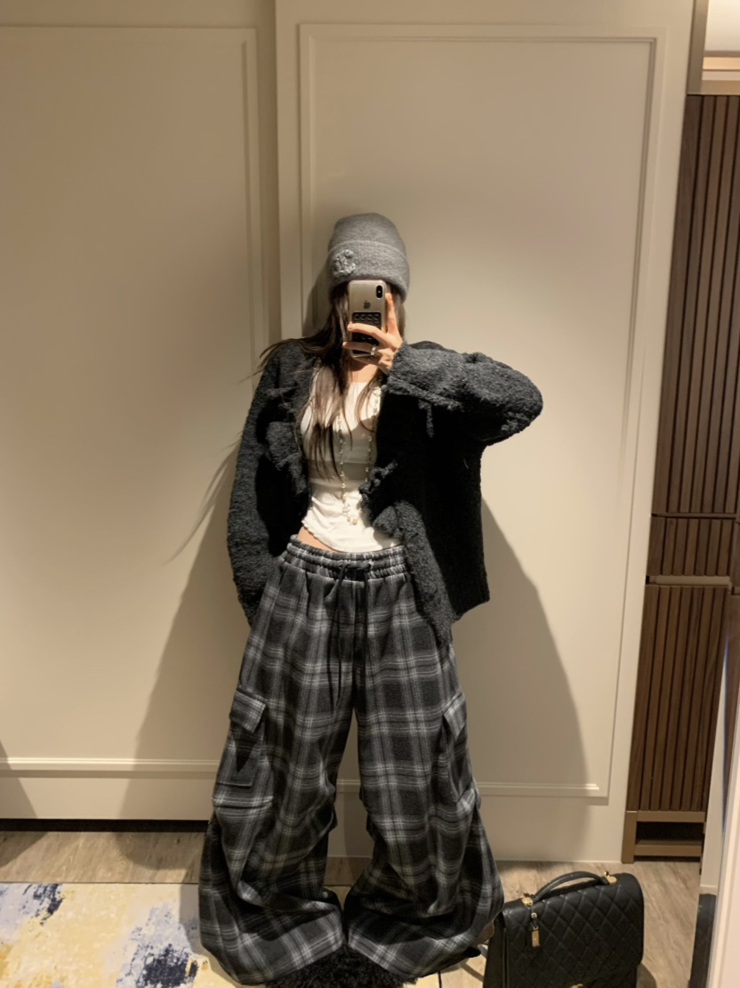 VIRKIN東大門㊣實拍女士新款25秋冬推薦時尚熱賣休閑褲格紋VIRKIN休閑褲