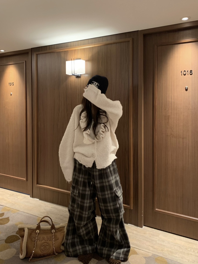 VIRKIN東大門㊣實拍女士新款25秋冬推薦時尚熱賣休閑褲格紋VIRKIN休閑褲