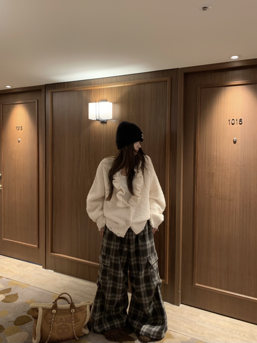 VIRKIN東大門㊣實拍女士新款25秋冬推薦時尚熱賣休閑褲格紋VIRKIN休閑褲