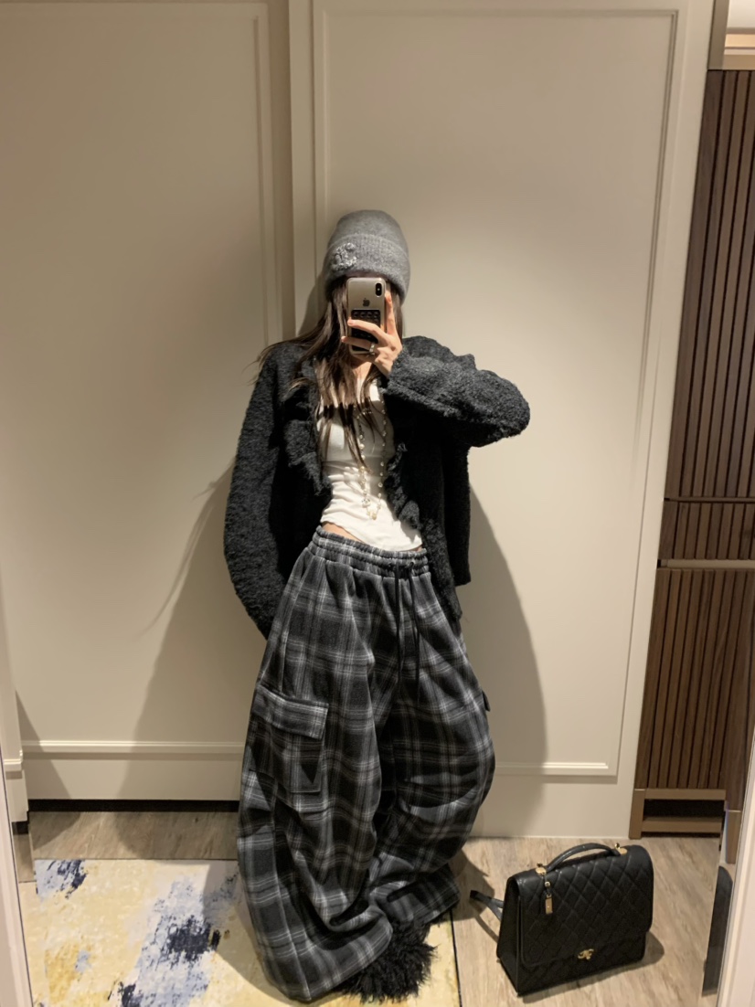 VIRKIN東大門㊣實拍女士新款25秋冬推薦時尚熱賣休閑褲格紋VIRKIN休閑褲