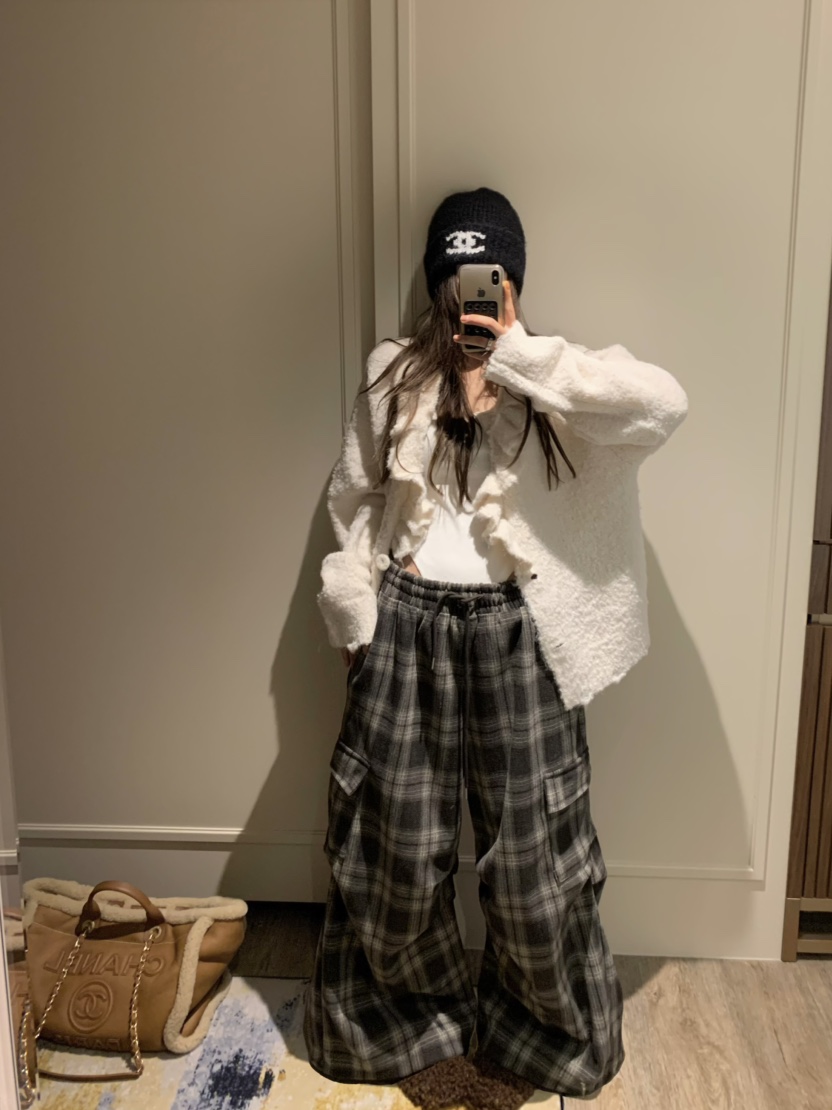 VIRKIN東大門㊣實拍女士新款25秋冬推薦時尚熱賣休閑褲格紋VIRKIN休閑褲