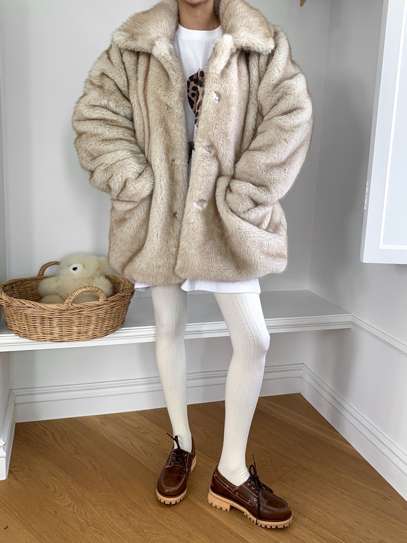 OURWAVE/OUR ROOM東大門㊣代購女裝新品真品中長款大衣生態毛毛皮Our Wave/Our Room中長款大衣