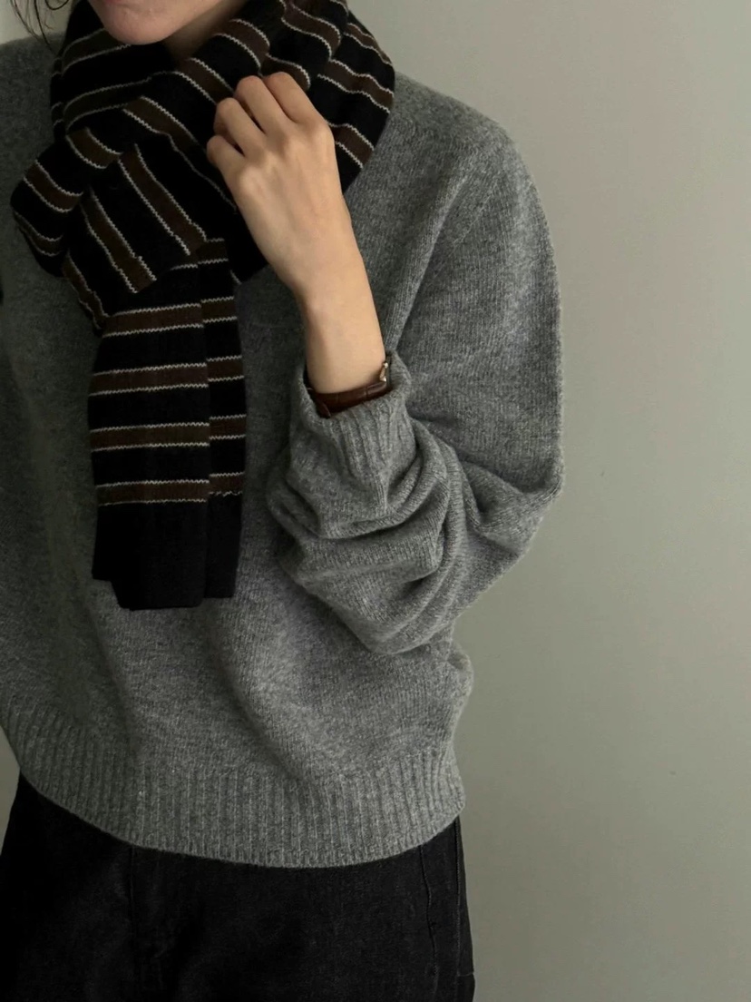 AMY GRACE東大門㊣代購女裝新品25秋冬真品圍巾披肩圍巾條紋AMY GRACE圍巾/披肩圖色2