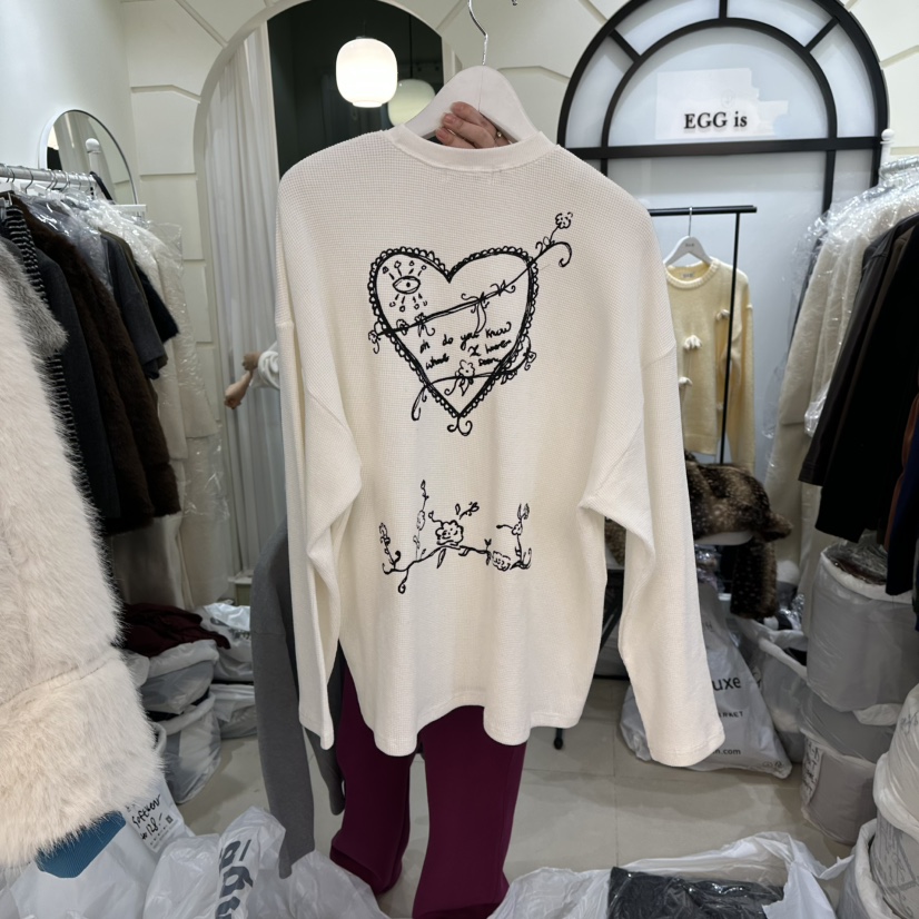 EGG IS東大門㊣直郵女士新款25秋冬推薦真品長袖T恤華夫格EGG IS長袖T恤