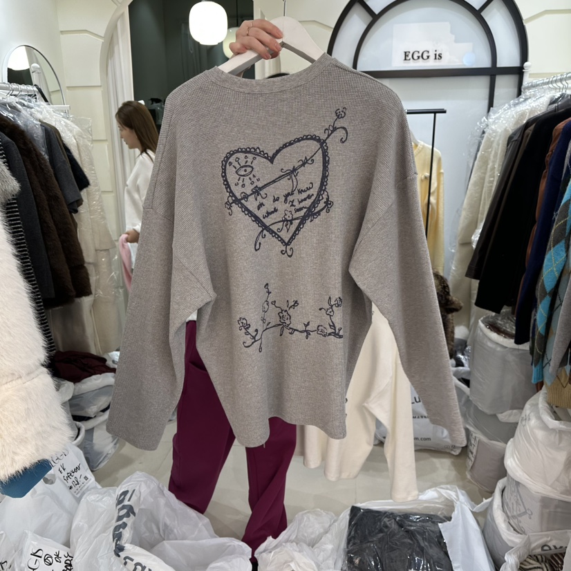 EGG IS東大門㊣直郵女士新款25秋冬推薦真品長袖T恤華夫格EGG IS長袖T恤