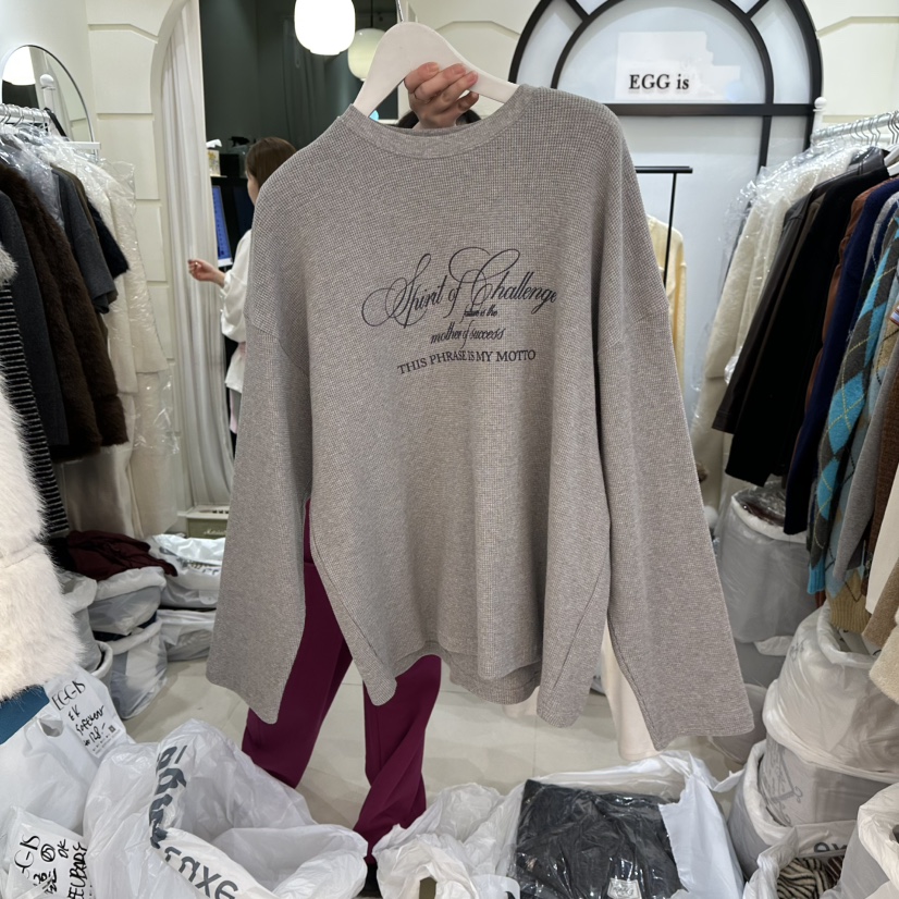 EGG IS東大門㊣直郵女士新款25秋冬推薦真品長袖T恤華夫格EGG IS長袖T恤圖色2