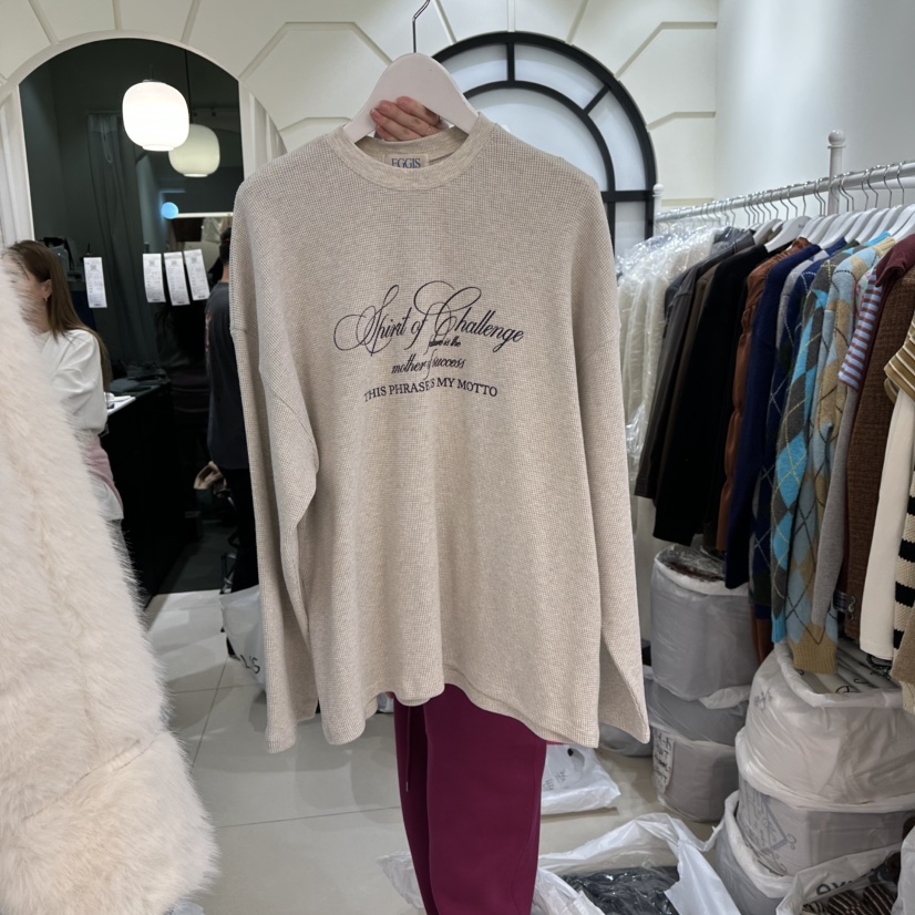 EGG IS東大門㊣直郵女士新款25秋冬推薦真品長袖T恤華夫格EGG IS長袖T恤圖色3