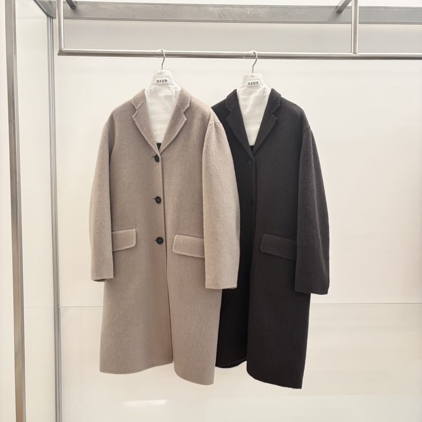 HEHR韓國直郵㊣女裝新品25秋冬真品熱賣中長款大衣手工制作hehr-AUTOMNE中長款大衣