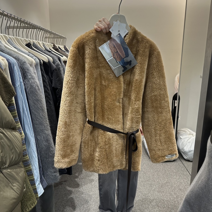 ALTER韓國代購㊣女士新款人氣休閑職業短款大衣含腰帶皮草雙面Alter短款大衣圖色2