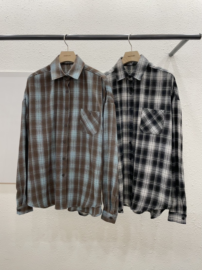 EGGPLANT韓國代購㊣女士新品真品25秋冬時尚襯衫蕾絲衫格紋EGGPLANT襯衫/蕾絲衫