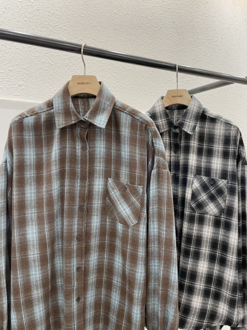 EGGPLANT韓國代購㊣女士新品真品25秋冬時尚襯衫蕾絲衫格紋EGGPLANT襯衫/蕾絲衫