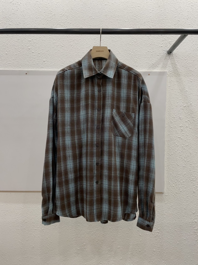 EGGPLANT韓國代購㊣女士新品真品25秋冬時尚襯衫蕾絲衫格紋EGGPLANT襯衫/蕾絲衫圖色1