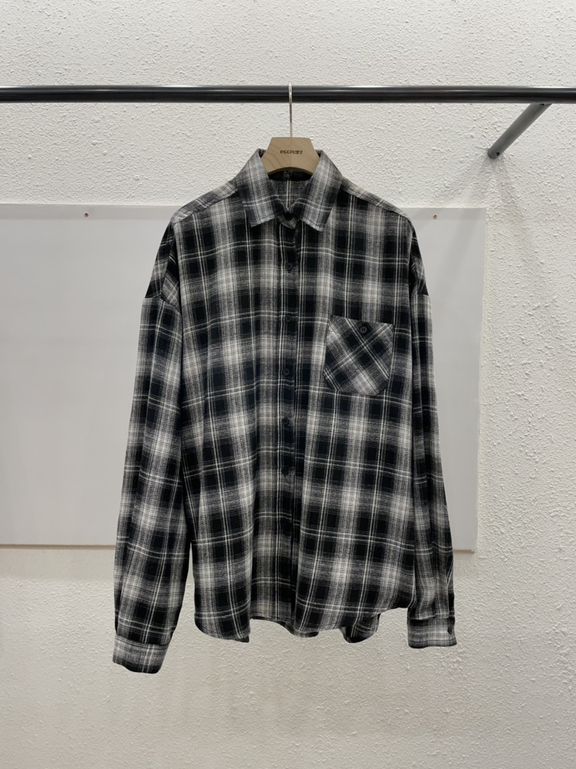 EGGPLANT韓國代購㊣女士新品真品25秋冬時尚襯衫蕾絲衫格紋EGGPLANT襯衫/蕾絲衫圖色2