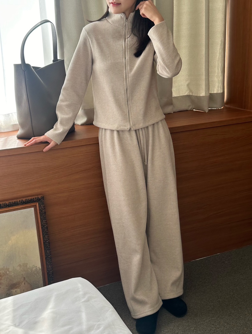 LE VASE韓國直郵㊣女裝新品職業推薦休閑夾克針織羅紋拉鏈LE VASE夾克