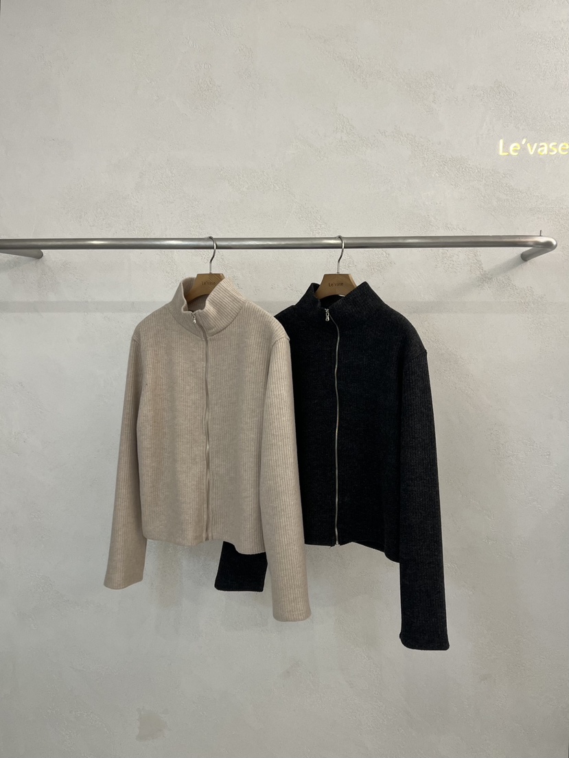 LE VASE韓國直郵㊣女裝新品職業推薦休閑夾克針織羅紋拉鏈LE VASE夾克