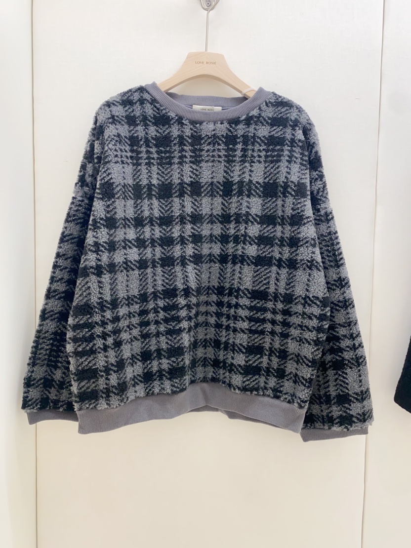 NINESQUARED韓國代購㊣女士新品推薦職業休閑人氣衛衣羊毛格紋LOVE ROSIE衛衣