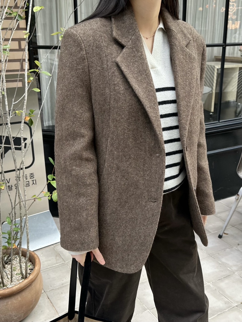 LE VASE東大門㊣代購女裝新款熱賣真品25秋冬夾克羊毛人字紋LE VASE夾克