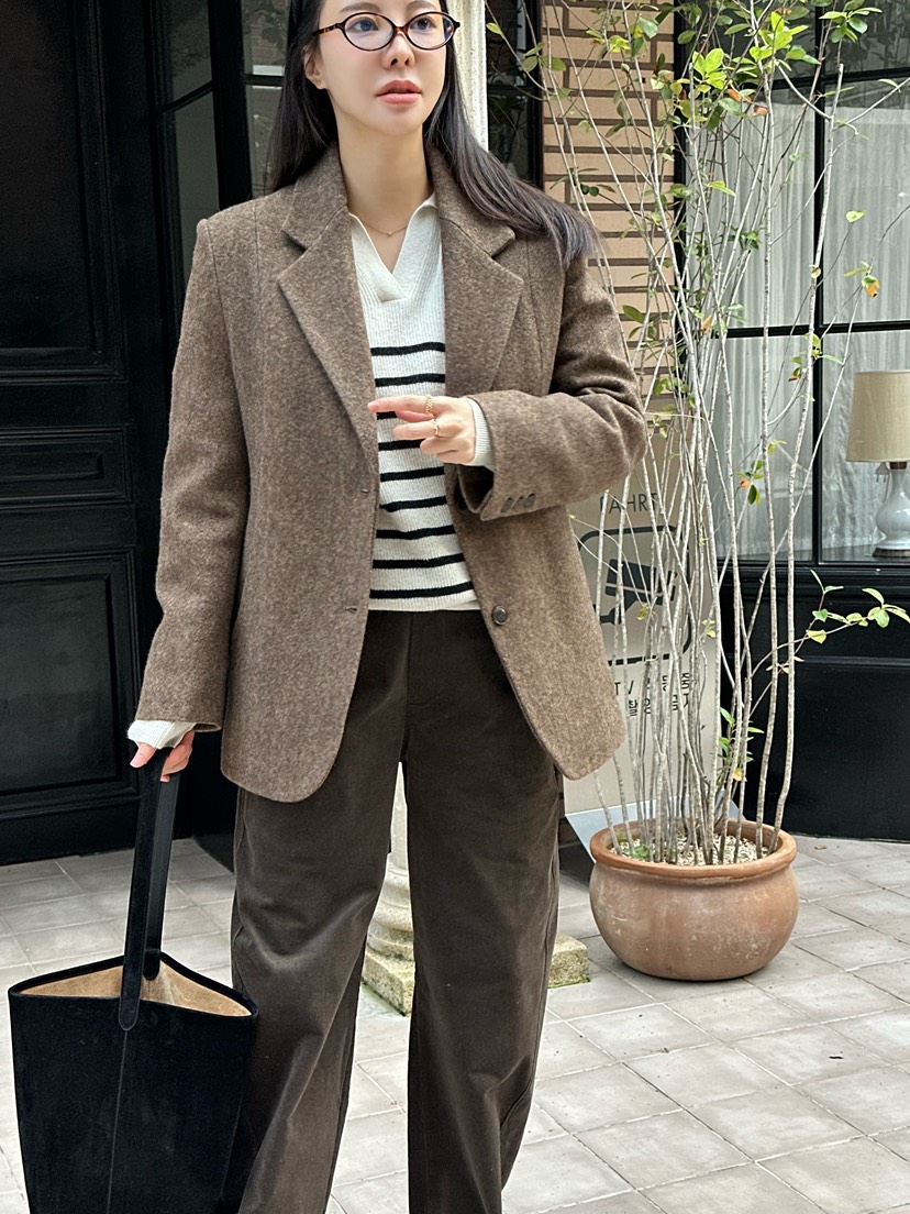 LE VASE東大門㊣代購女裝新款熱賣真品25秋冬夾克羊毛人字紋LE VASE夾克