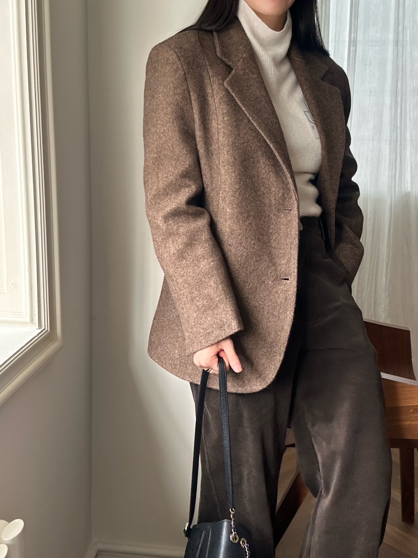 LE VASE東大門㊣代購女裝新款熱賣真品25秋冬夾克羊毛人字紋LE VASE夾克