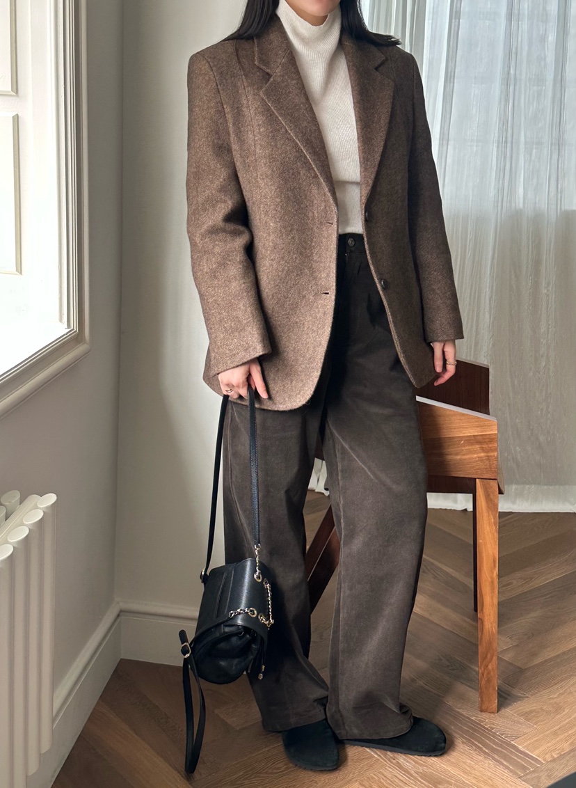 LE VASE東大門㊣代購女裝新款熱賣真品25秋冬夾克羊毛人字紋LE VASE夾克