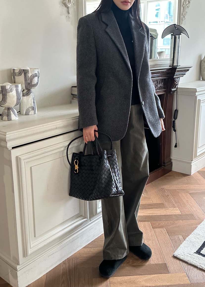 LE VASE東大門㊣代購女裝新款熱賣真品25秋冬夾克羊毛人字紋LE VASE夾克