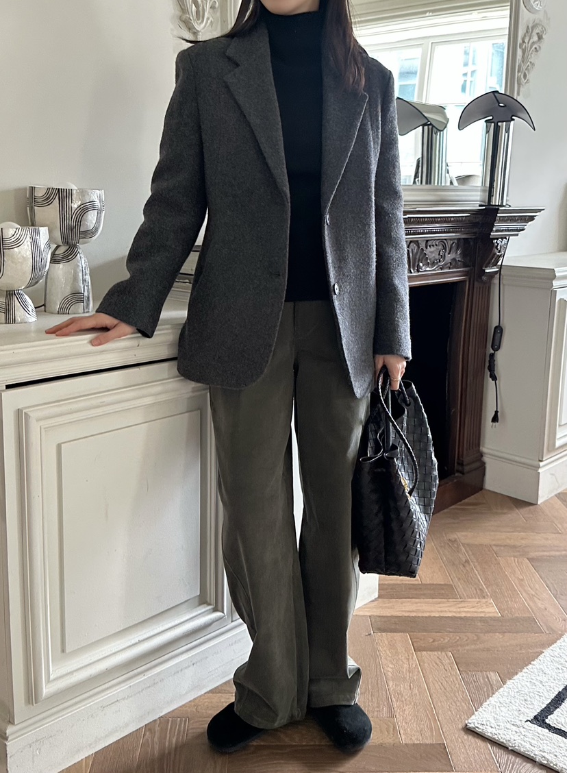 LE VASE東大門㊣代購女裝新款熱賣真品25秋冬夾克羊毛人字紋LE VASE夾克