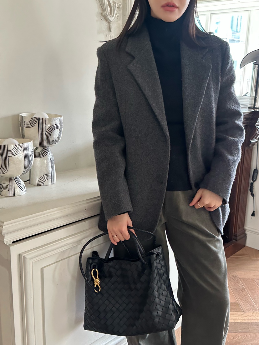 LE VASE東大門㊣代購女裝新款熱賣真品25秋冬夾克羊毛人字紋LE VASE夾克