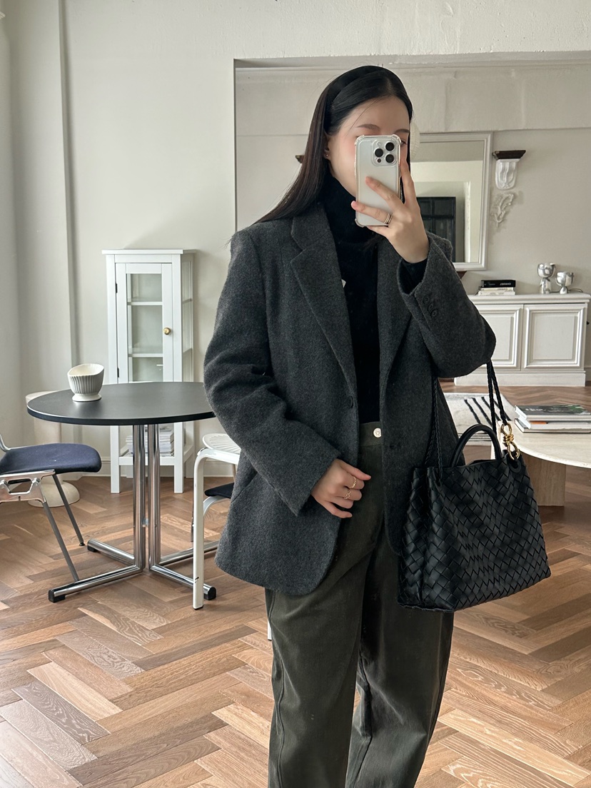 LE VASE東大門㊣代購女裝新款熱賣真品25秋冬夾克羊毛人字紋LE VASE夾克