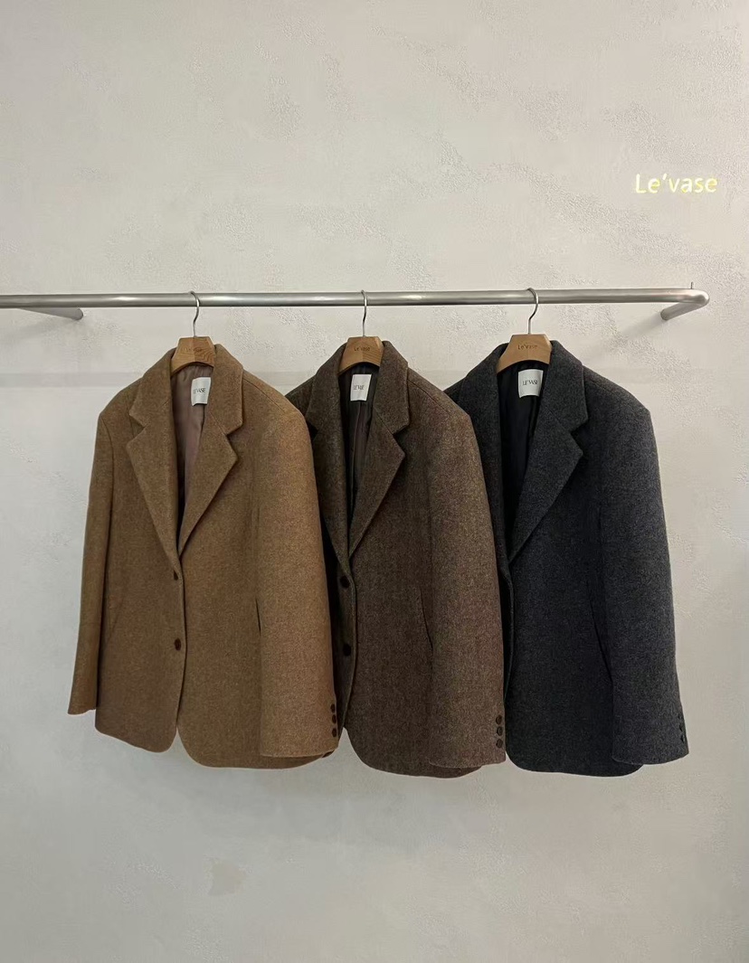LE VASE東大門㊣代購女裝新款熱賣真品25秋冬夾克羊毛人字紋LE VASE夾克