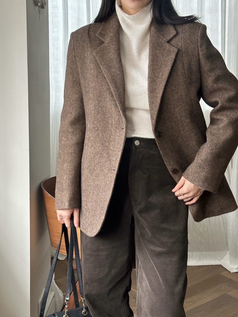 LE VASE東大門㊣代購女裝新款熱賣真品25秋冬夾克羊毛人字紋LE VASE夾克圖色1