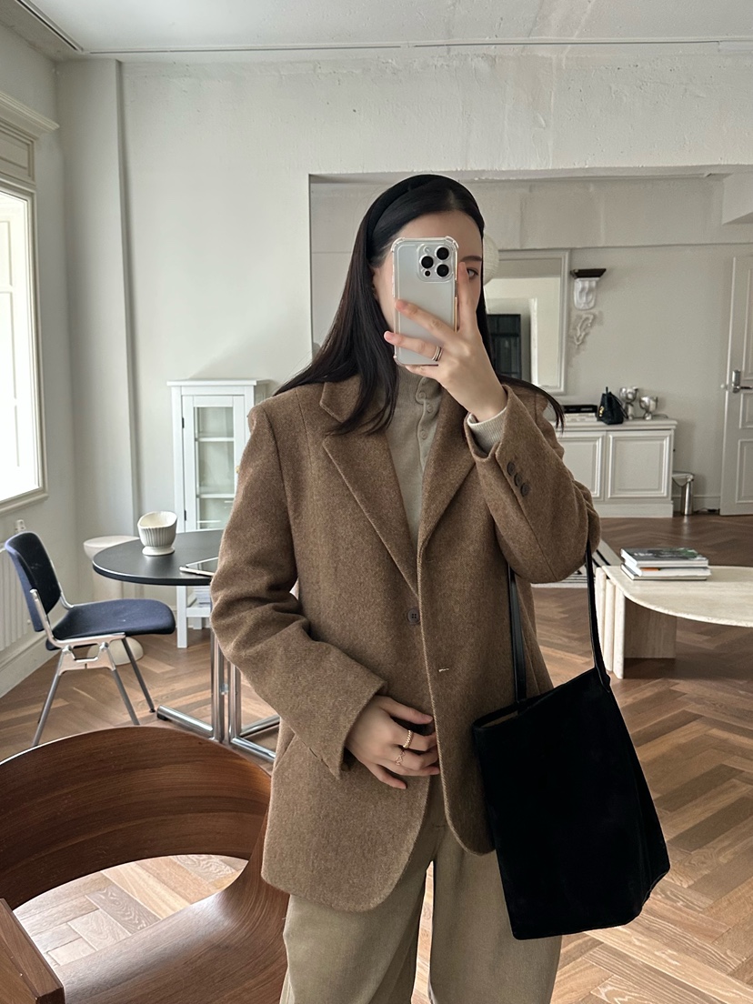 LE VASE東大門㊣代購女裝新款熱賣真品25秋冬夾克羊毛人字紋LE VASE夾克圖色2