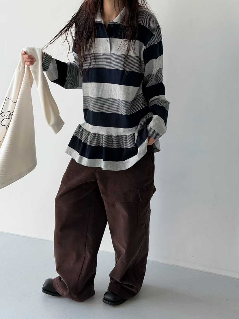 MINIMUZE東大門㊣代購女士新款職業時尚長袖T恤荷葉邊單排扣MINIMUZE長袖T恤