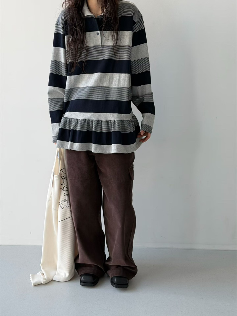 MINIMUZE東大門㊣代購女士新款職業時尚長袖T恤荷葉邊單排扣MINIMUZE長袖T恤