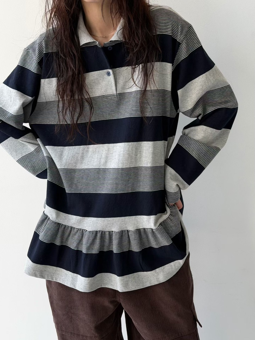 MINIMUZE東大門㊣代購女士新款職業時尚長袖T恤荷葉邊單排扣MINIMUZE長袖T恤