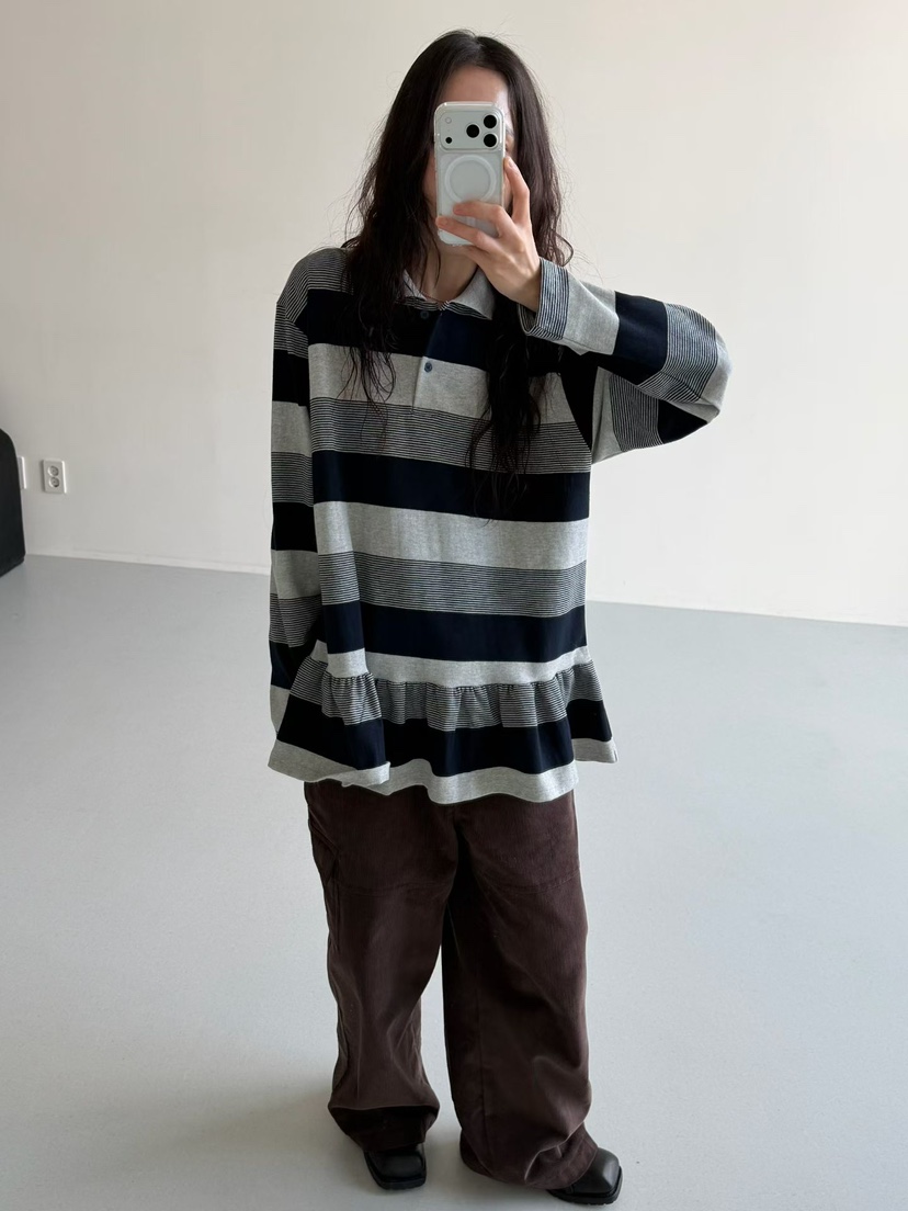 MINIMUZE東大門㊣代購女士新款職業時尚長袖T恤荷葉邊單排扣MINIMUZE長袖T恤