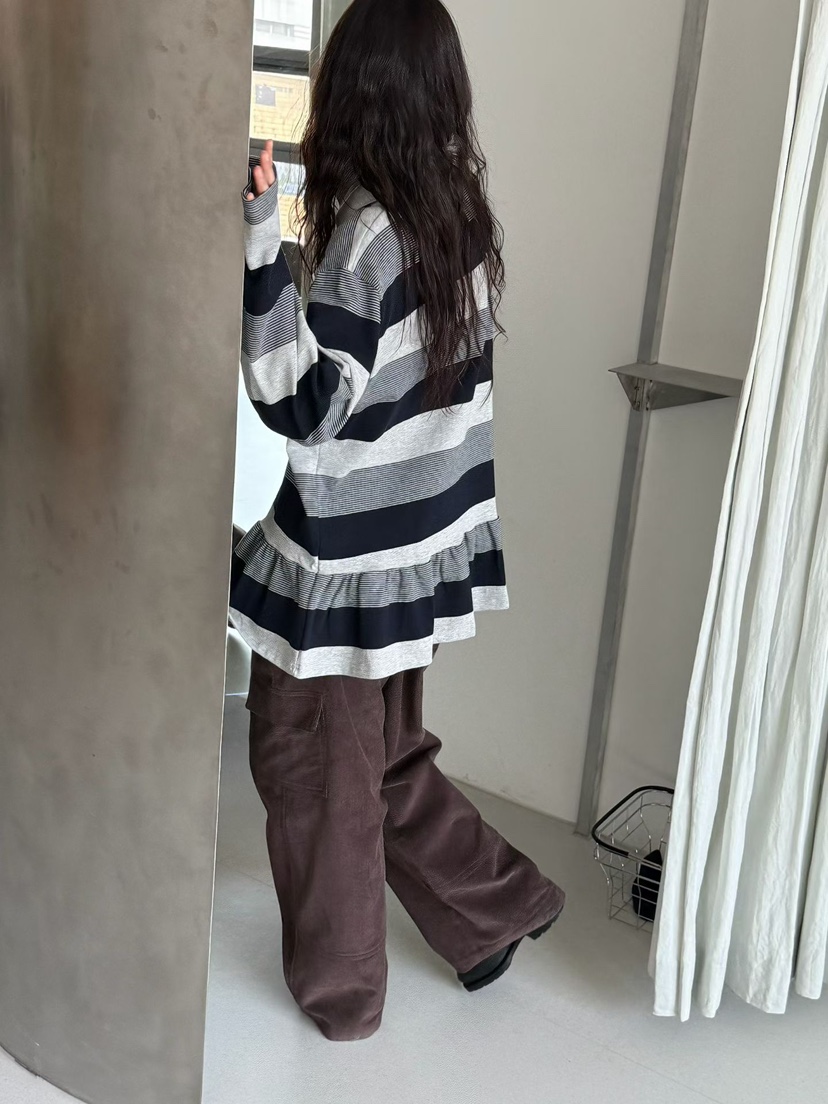 MINIMUZE東大門㊣代購女士新款職業時尚長袖T恤荷葉邊單排扣MINIMUZE長袖T恤