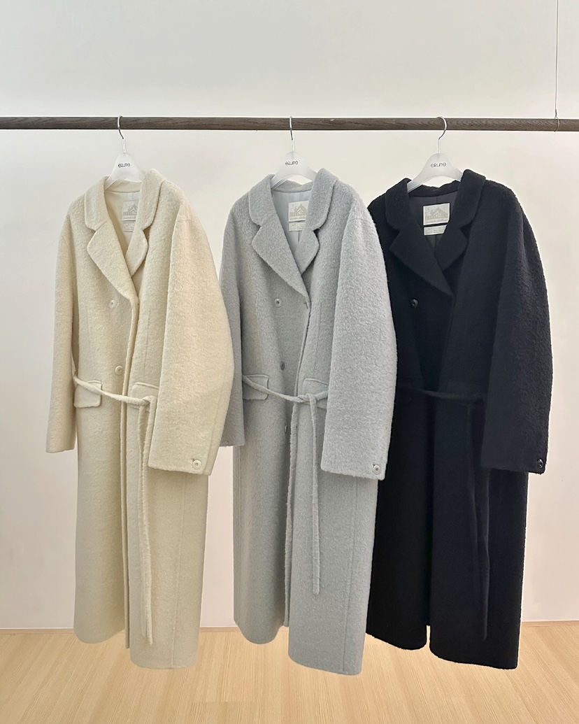 ERUME韓國直郵㊣女士新品休閑真品推薦中長款大衣含腰繩羊駝ERUME中長款大衣