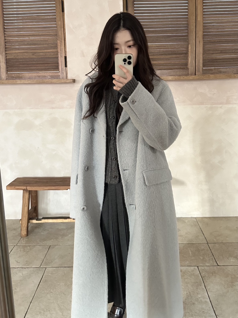 ERUME韓國直郵㊣女士新品休閑真品推薦中長款大衣含腰繩羊駝ERUME中長款大衣