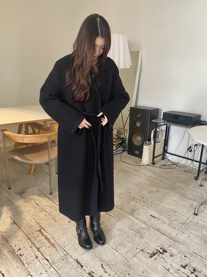 ERUME韓國直郵㊣女士新品休閑真品推薦中長款大衣含腰繩羊駝ERUME中長款大衣