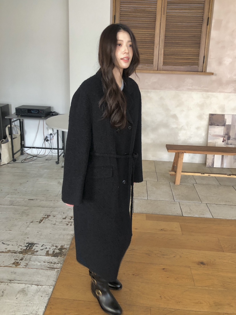 ERUME韓國直郵㊣女士新品休閑真品推薦中長款大衣含腰繩羊駝ERUME中長款大衣