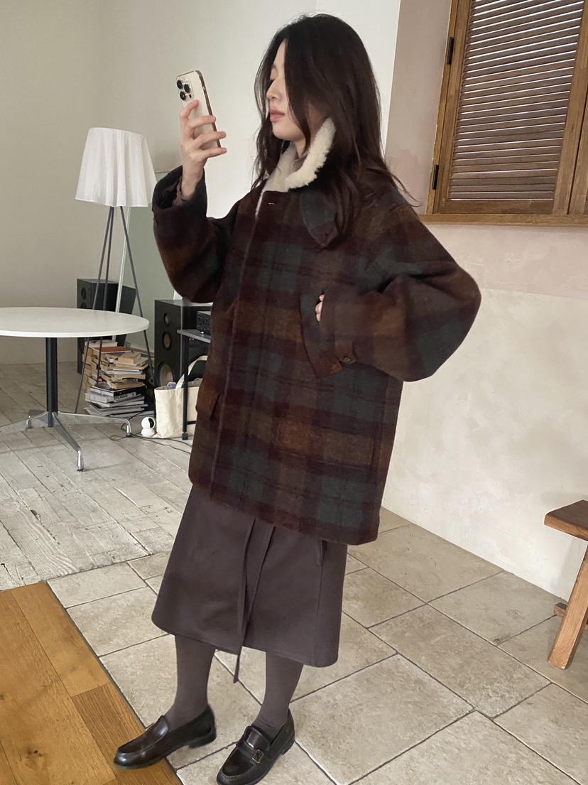 ERUME東大門㊣代購女士新款熱賣人氣真品職業休閑短款大衣格紋ERUME短款大衣