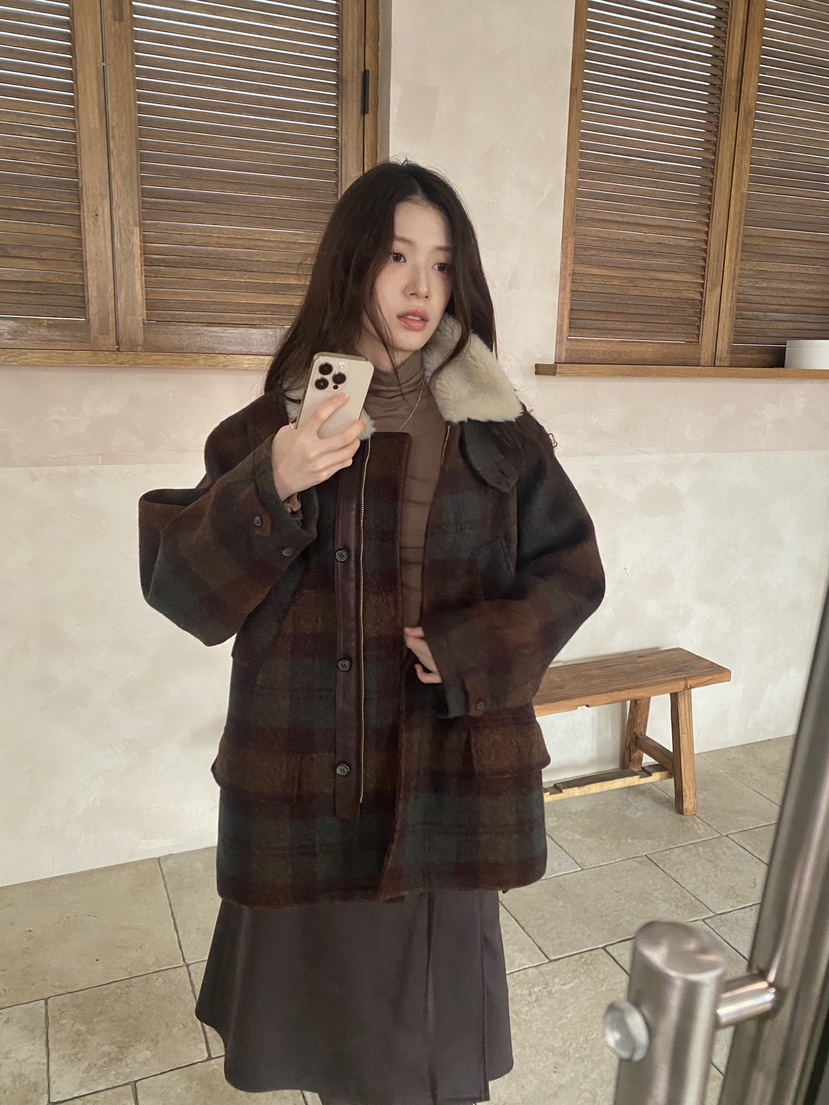 ERUME東大門㊣代購女士新款熱賣人氣真品職業休閑短款大衣格紋ERUME短款大衣