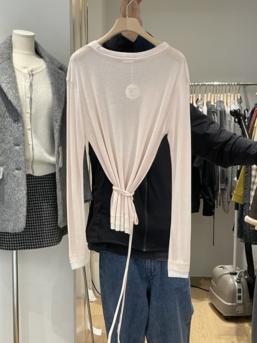 TAF韓國代購㊣女士新品人氣時尚休閑長袖T恤美利奴羊毛含腰繩TAF長袖T恤